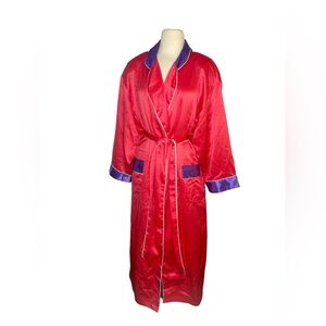 Victoria's Secret Gold Label Vintage Pink Satin Robe with Purple Trim Boudoir